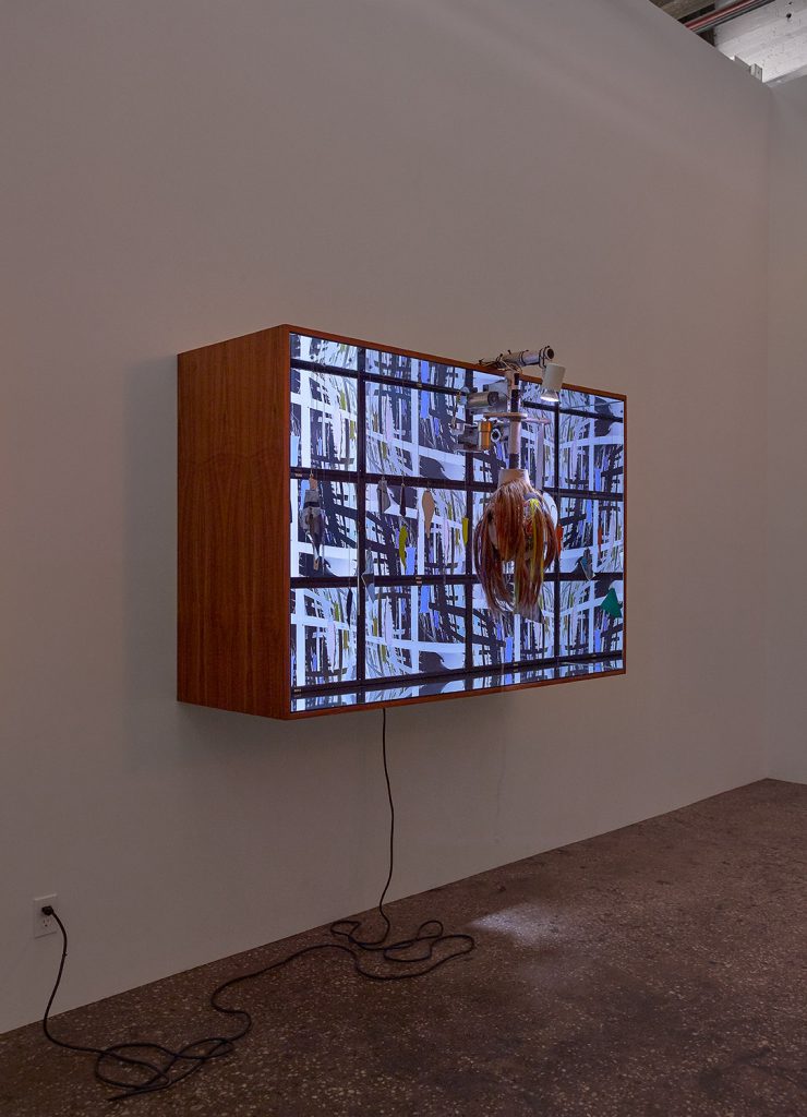 Large mechanical sculptures and video in gallery