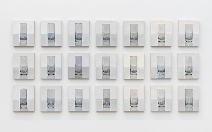 Series of paintings of empty water glasses