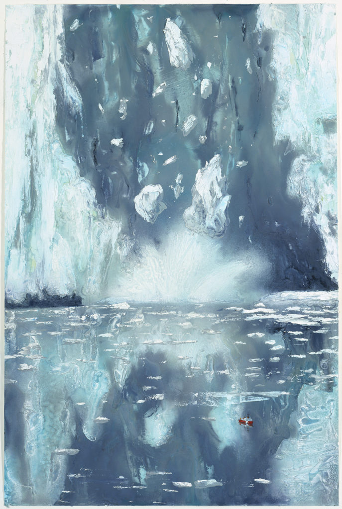 Painting of melting icebergs and reflection