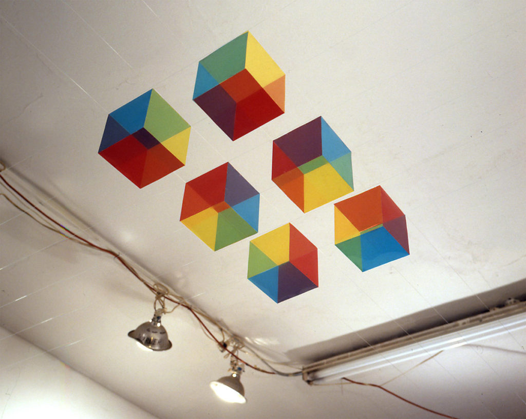 geometric sculpture on the ceiling