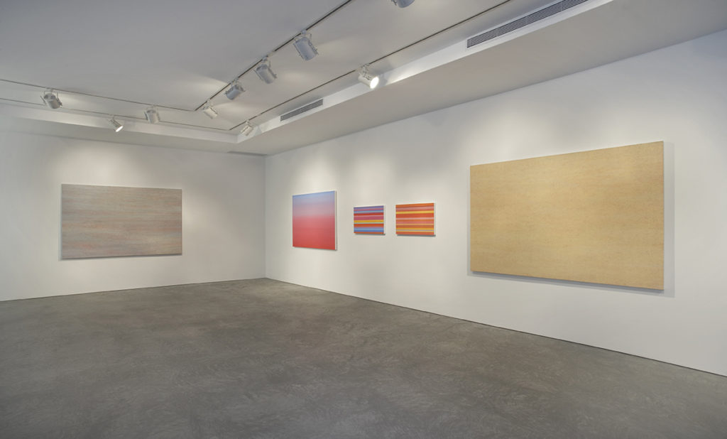 Abstract paintings in gallery