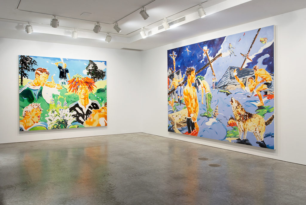 Two large paintings in gallery space