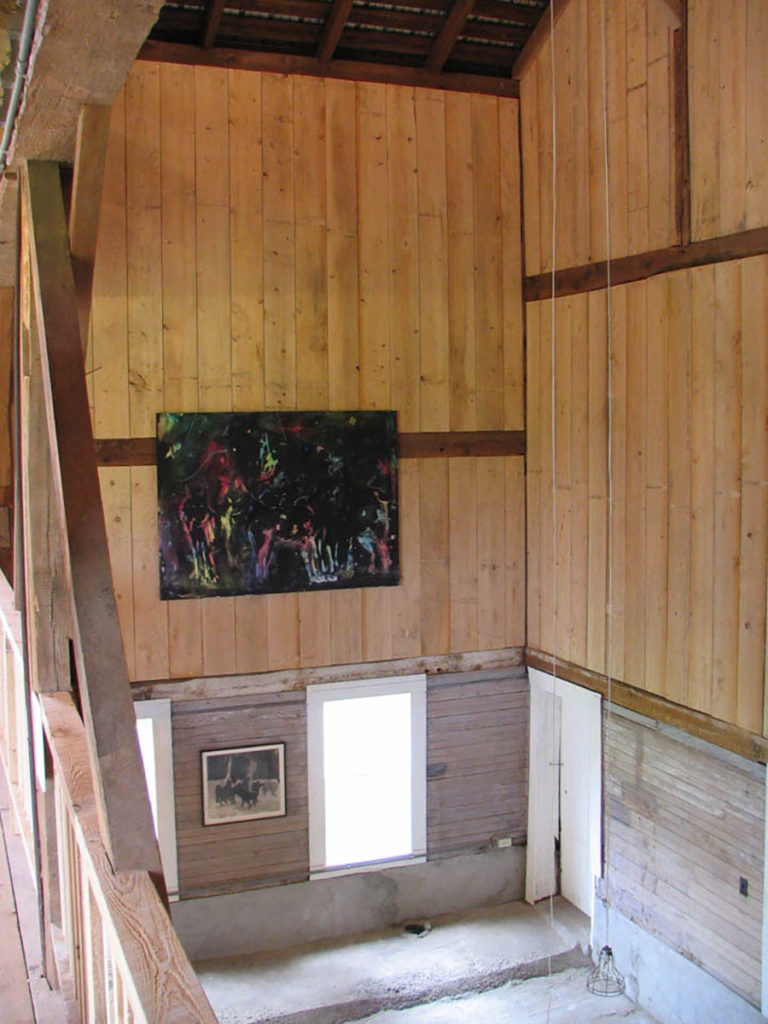 painting inside barn