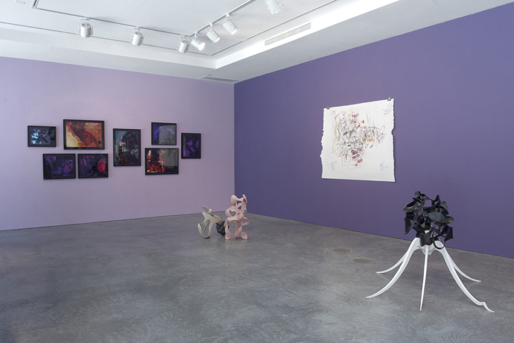 Small abstract sculptures in purple gallery