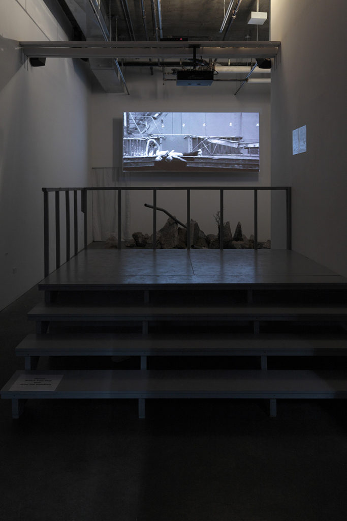 installation in dim lit gallery